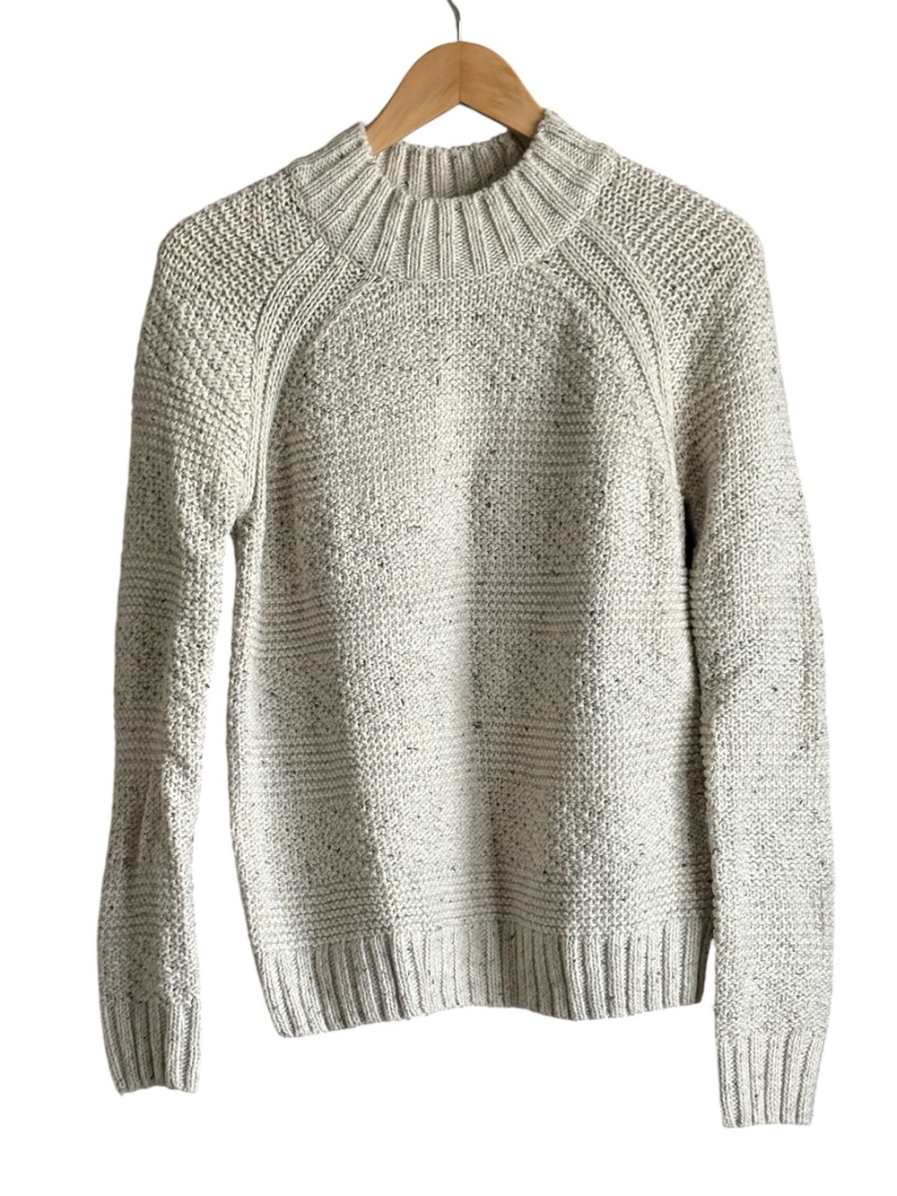 Prana Womens Speckled Knit Cream Sweater Mock Neck Size XS Cozy Autumn Vibes